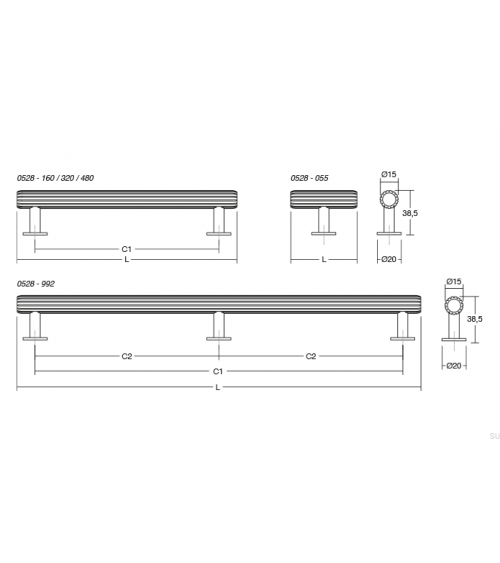 Gałka meblowa T-Bar Rille Złota Szczotkowana